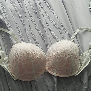 Betsey Johnson pink bra with white lace